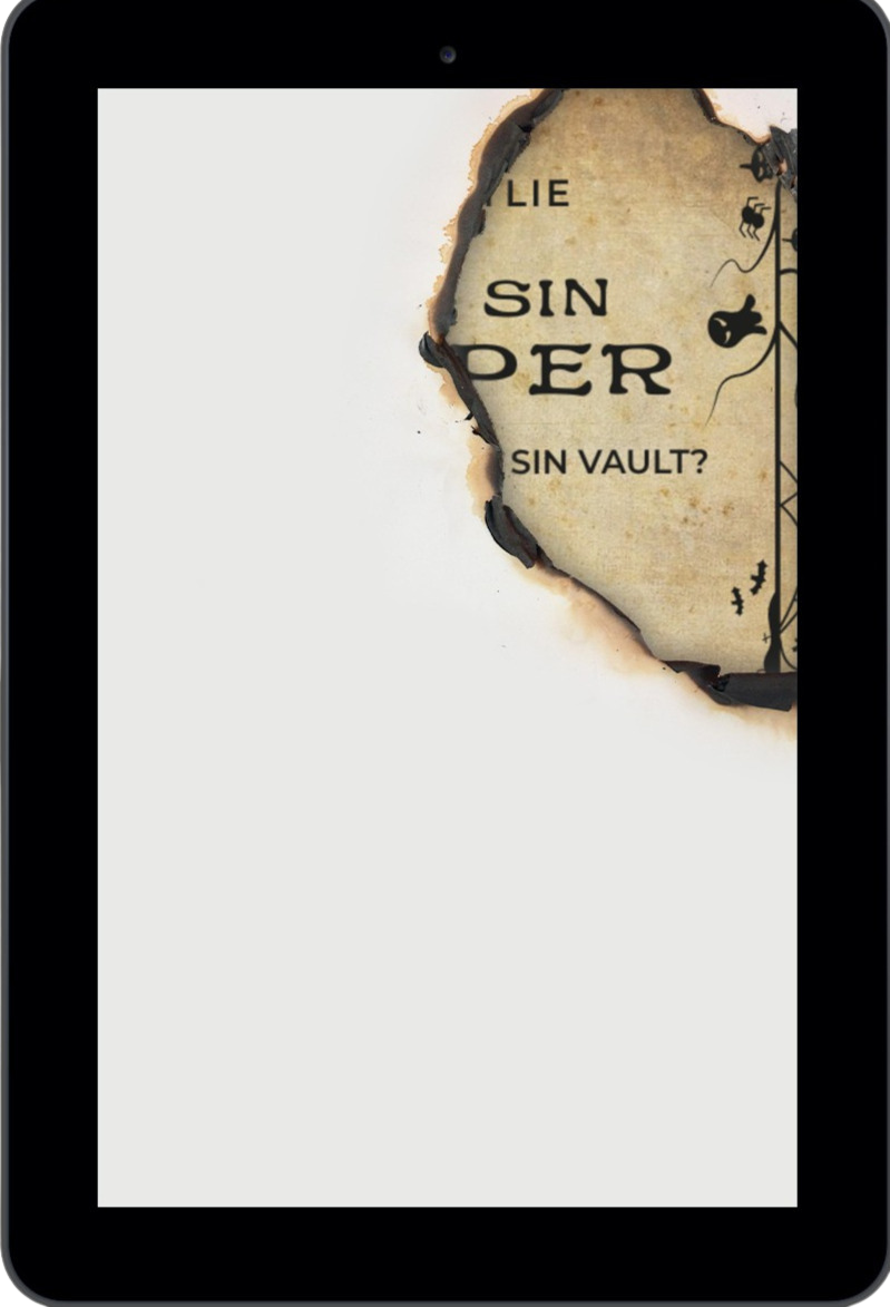 Partial preview of the filler cover for The Sin Keeper. Most of the cover is still covered with a small portion burned away.